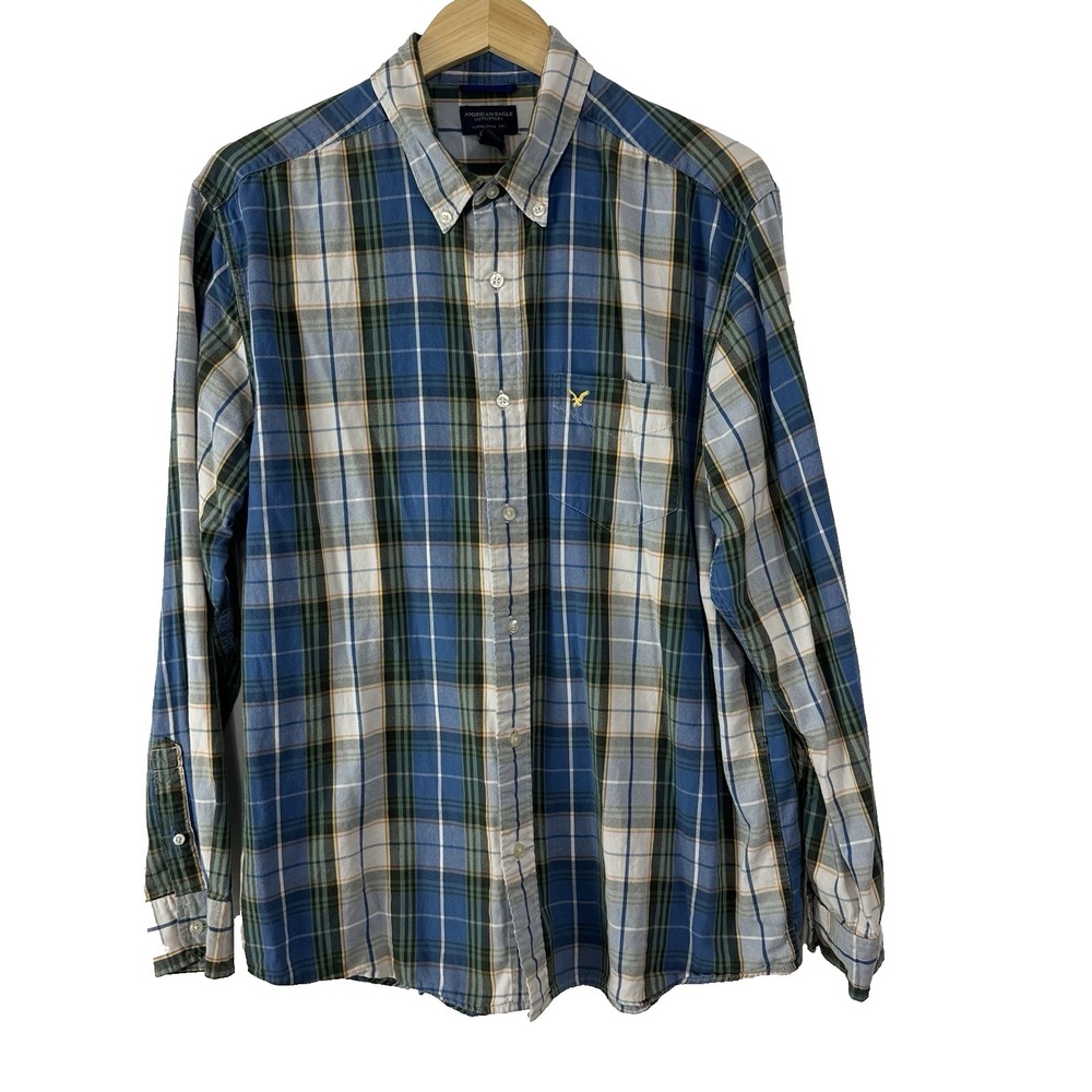 American Eagle Outfitters Blue Plaid Shirt Men's XL Multicolor‎ Preppy Cotton